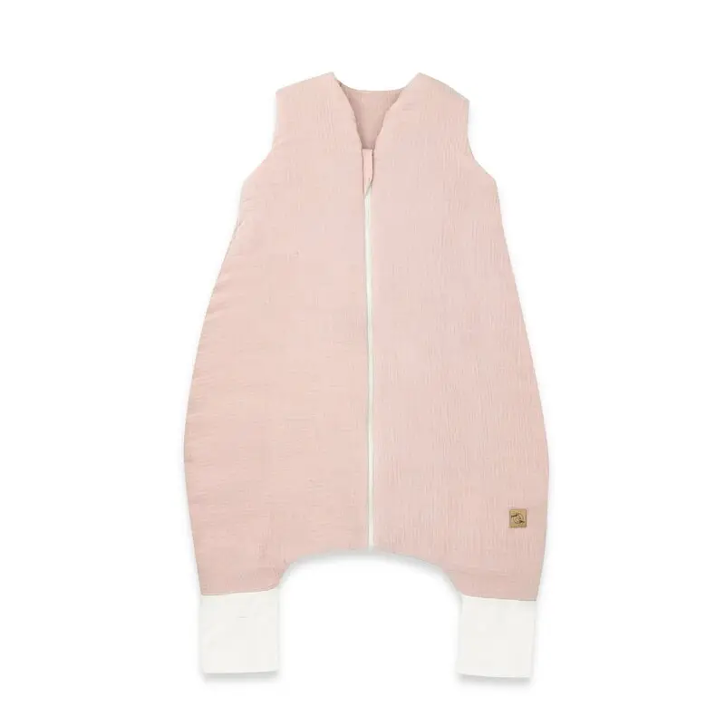 Sac de dormit, Qmini, Cu picioruse, De iarna, Din muselina dubla, Cu fermoar pe mijloc, 90 cm, S, Material certificat Oeko Tex Standard 100, Powder Pink