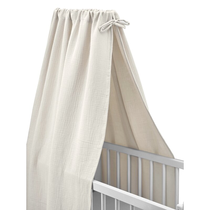 Baldachin cu suport metalic, Qmini, Pentru patut, leagan, Din muselina dubla 145x200 cm, Material certificat Oeko Tex Standard 100, Cream