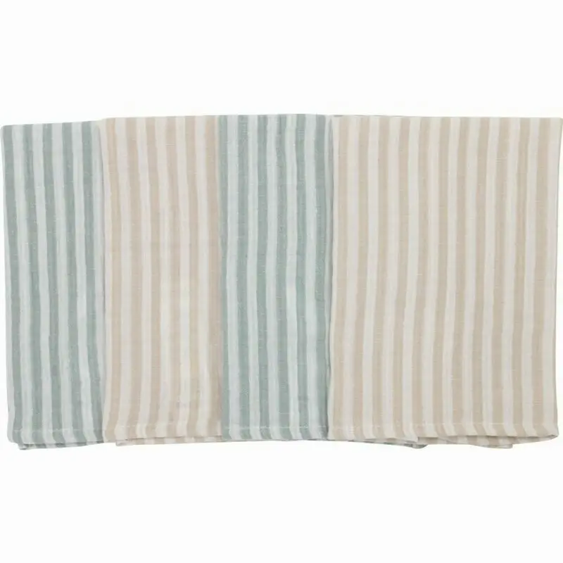 Set 4 lavete, Bubaba, Din muselina, Dimensiune 40x40 cm, Pentru spalarea si ingrijirea fetei si a corpului bebelusului dupa masa sau baita, Green Stripes