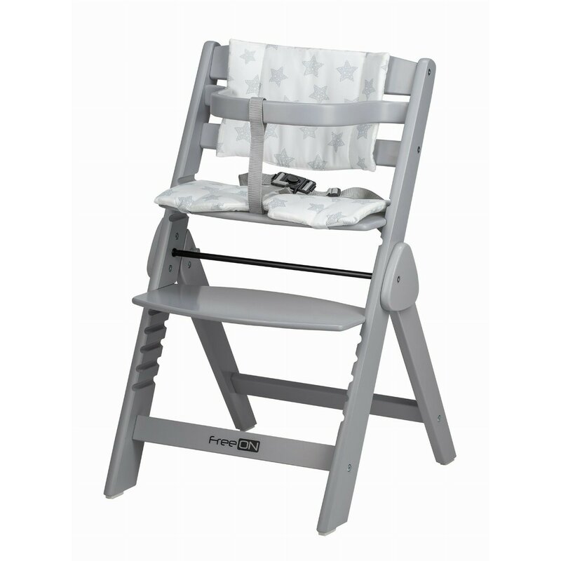 Scaun de masa, FreeON, Finny Fold, 6 luni - 15 Kg, Reglabil pe inaltime, Pernuta, Pliabil, Gray