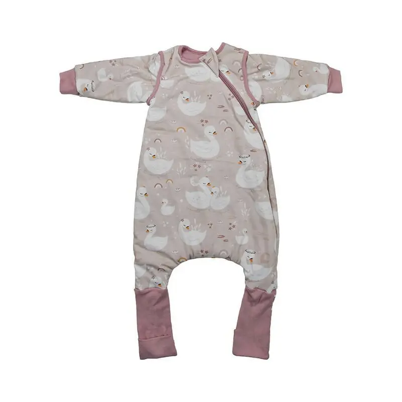 Sac de dormit cu picioruse si maneci detasabile, Bebe Stars, De iarna, Din bumbac certificat Oeko Tex Standard 100, Cu fermoar, 70 cm, 2.5 Tog, Swan