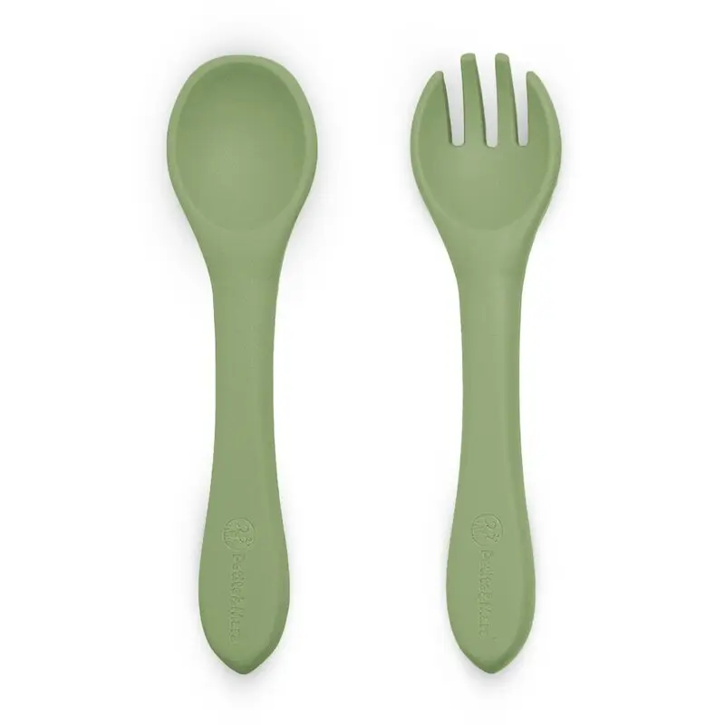 Set tacamuri, Petite&Mars, Take&Match, Din silicon, Forma ergonomica, Delicate cu gingiile, Adecvate pentru masina de spalat vase, Fara BPA, 6 luni+, Sweet Pea, Verde