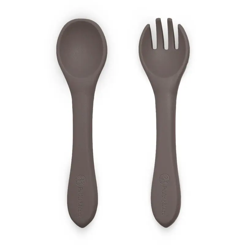 Set tacamuri, Petite&Mars, Take&Match, Din silicon, Forma ergonomica, Delicate cu gingiile, Adecvate pentru masina de spalat vase, Fara BPA, 6 luni+, Bitter Cocoa, Maro