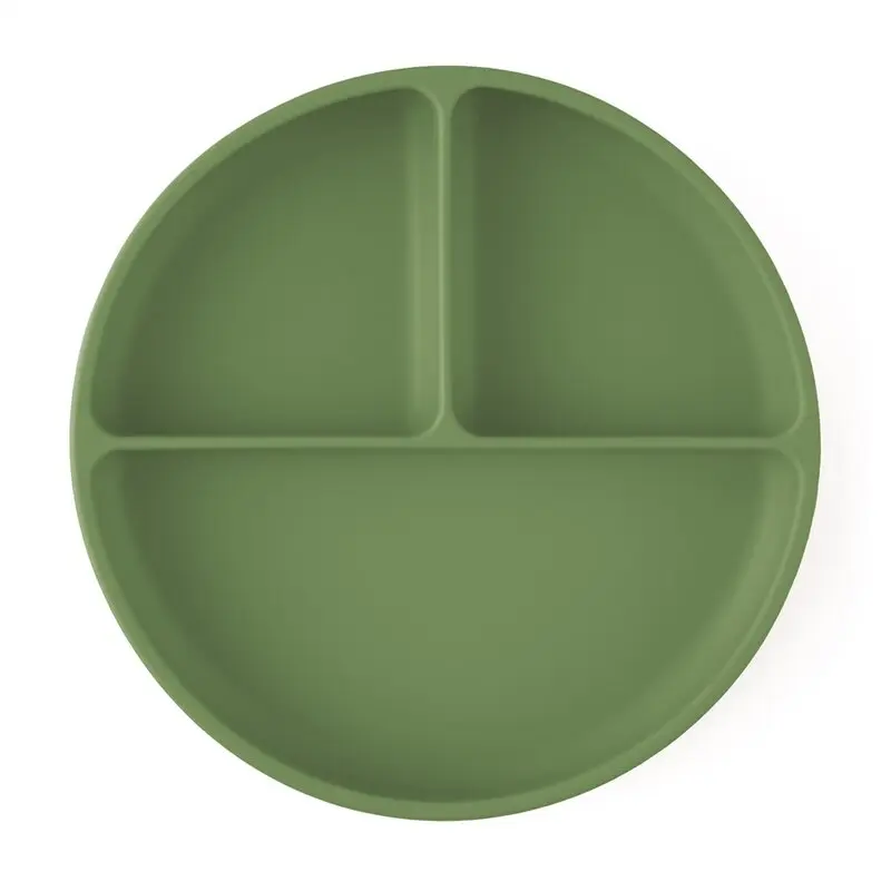 Farfurie compartimentata, Petite&Mars, Take&Match, Din silicon, Rotunda, Cu ventuza si 3 compartimente, Adecvata pentru masina de spalat vase si microunde, Nu absoarbe mirosuri, Fara BPA, 500 ml, 6 luni+, Sweet Pea, Verde
