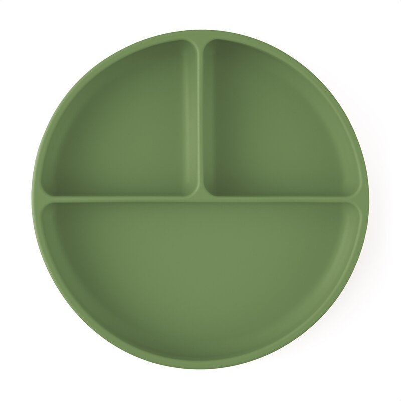 Farfurie compartimentata, Petite&Mars, Take&Match, Din silicon, Rotunda, Cu ventuza si 3 compartimente, Adecvata pentru masina de spalat vase si microunde, Nu absoarbe mirosuri, Fara BPA, 500 ml, 6 luni+, Sweet Pea, Verde
