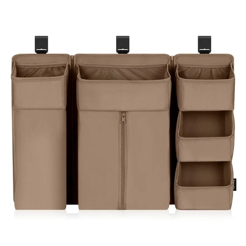 Organizator multifunctional, Lionelo, Sidepocket L, 58x11x58 cm, 3 parti independente cu multiple buzunare, Universal, Constructie ranforsata, Bej