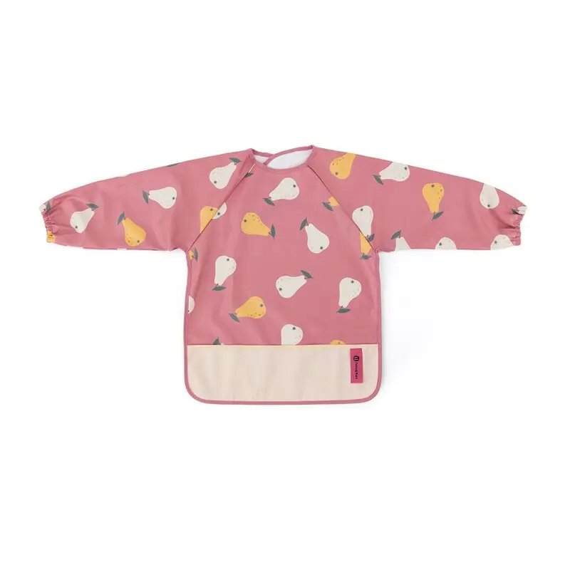 Baveta impermeabila, Petite&Mars, Cu maneci lungi, Usor de curatat, inchidere prin velcro, Dimensiune 38x42 cm, 24 luni+, Pink Pears
