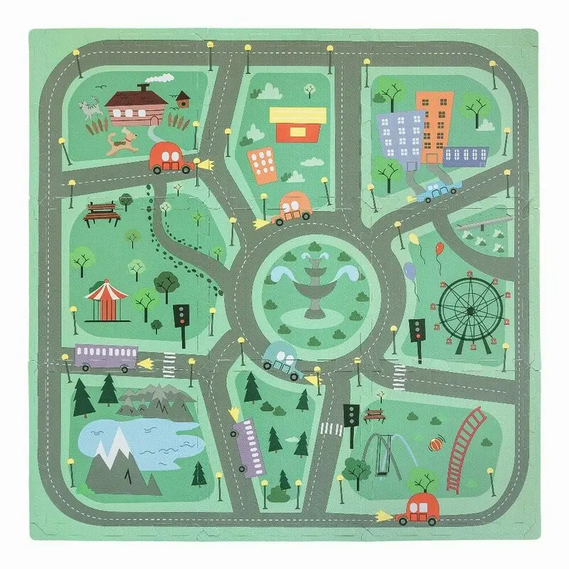 Covoras puzzle, Free2Play, Pentru copii, Din spuma, 91x91 cm, 9 bucati, 36 luni+, Road