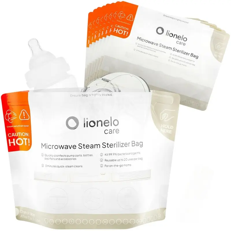 Pungi sterilizare microunde, Lionelo, Thermbag, Fara BPA, Sterilizare in 90 de sec., Elimina 99,9% dintre bacterii, Reutilizabile, 21x29 cm, 16 buc.