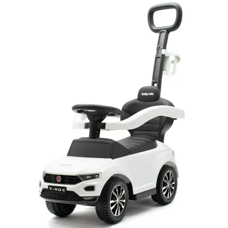 Masinuta de impins, Baby Mix, Volkswagen T-Roc, Cu maner de impins detasabil, Cu sport pahar, Cu protectii laterale, Cu melodii si claxon, Cu suport jucarii sub sezut, White