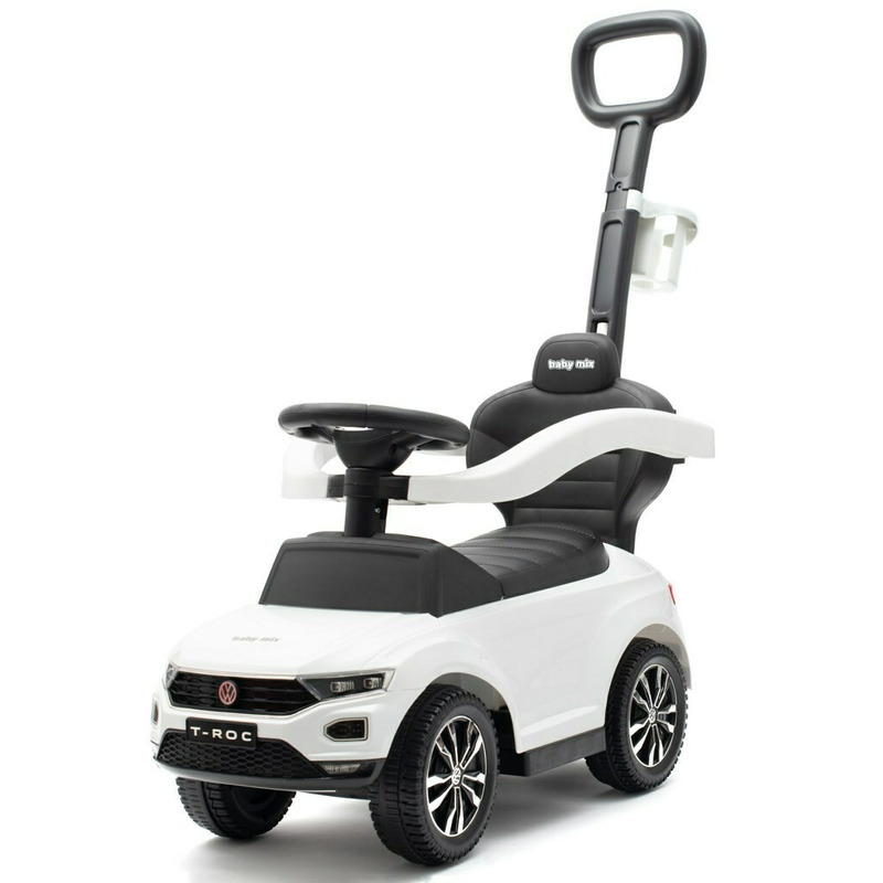 Masinuta de impins, Baby Mix, Volkswagen T-Roc, Cu maner de impins detasabil, Cu sport pahar, Cu protectii laterale, Cu melodii si claxon, Cu suport jucarii sub sezut, White