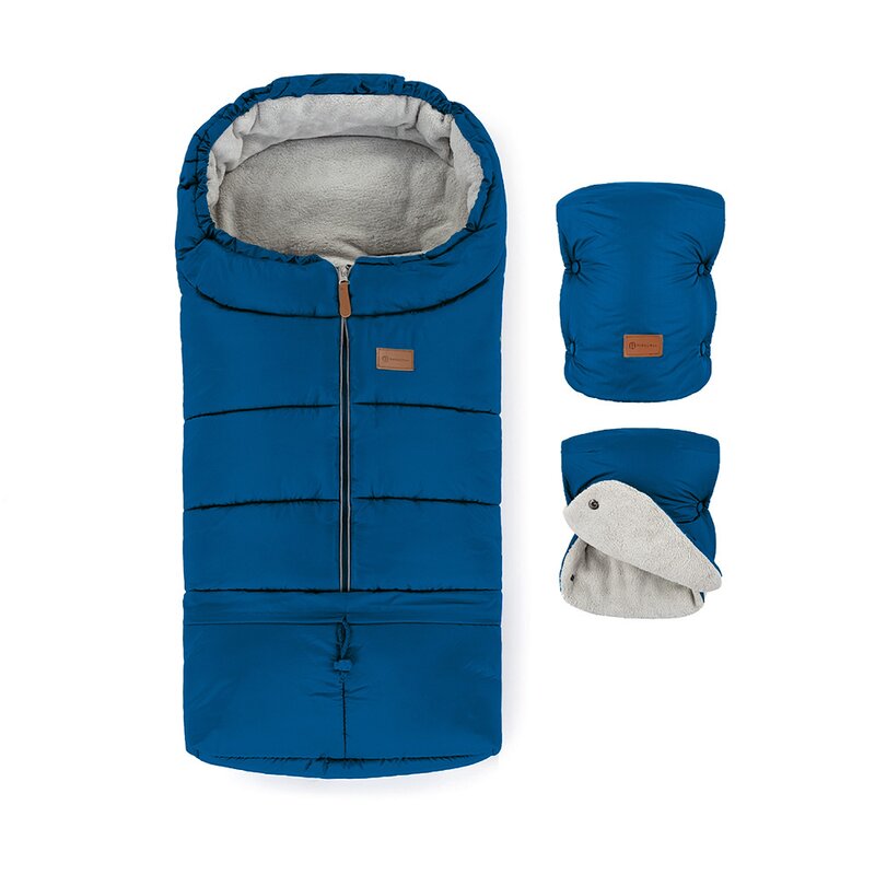 Set plimbare Petite&Mars cu sac de iarna, Jibot, Impermeabil, 100x48 cm si manusi calduroase pentru carucior, Jasie, Ocean Blue