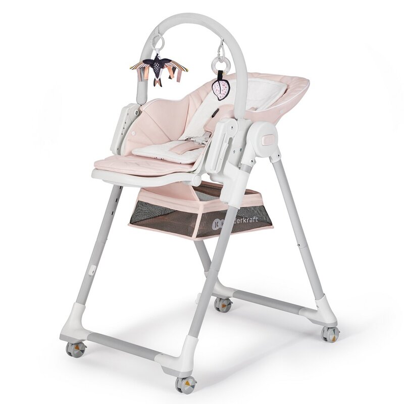  Scaun de masa, Kinderkraft Select, Lastree, 2 in 1, Sezlong, Pliabil, Cu tavita, Cu suport picioare, Cu husa detasabila si lavabila, Reglabil, 0 luni+, Roz