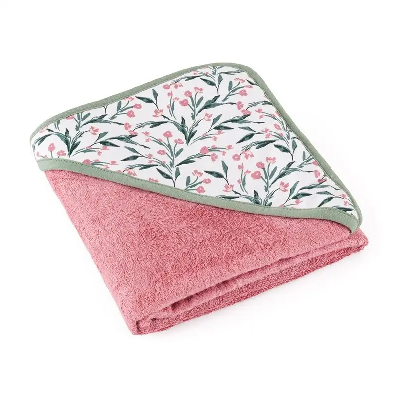 Prosop cu gluga, Petite&Mars, Loulou, Mare, 100 x 100 cm, 70% bambus, 30% bumbac, Certificare Oeko-Tex Standard 100, Hipoalergenic, respirabil si rezistent la mirosuri, Roz