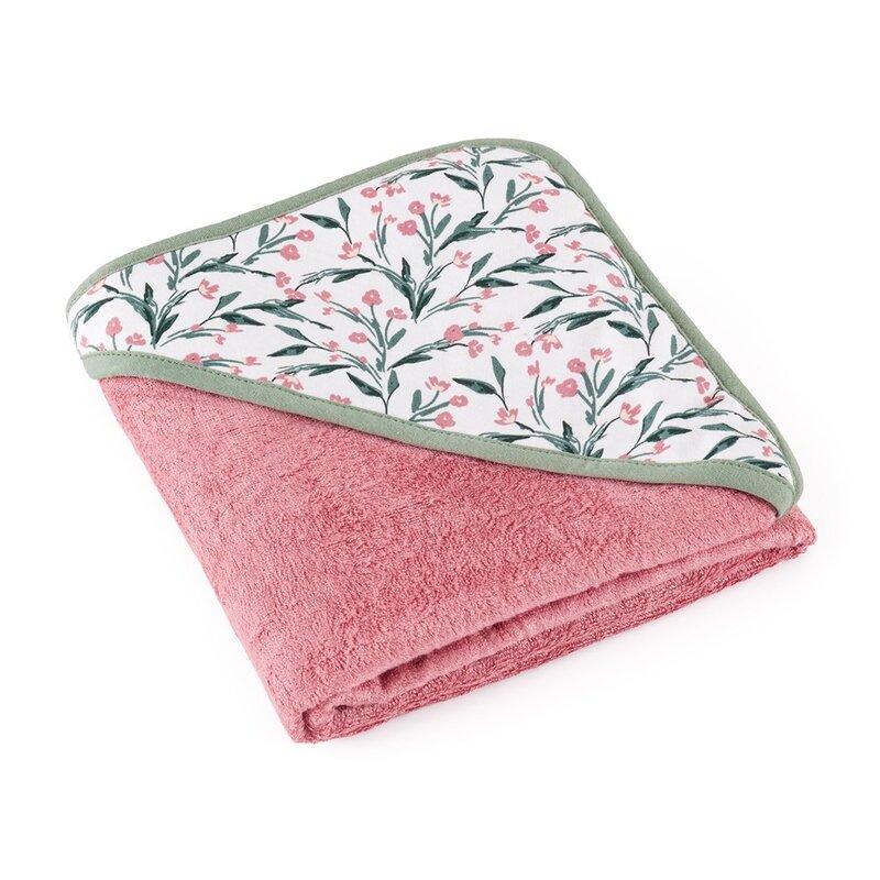 Prosop cu gluga, Petite&Mars, Loulou, Mare, 100 x 100 cm, 70% bambus, 30% bumbac, Certificare Oeko-Tex Standard 100, Hipoalergenic, respirabil si rezistent la mirosuri, Roz