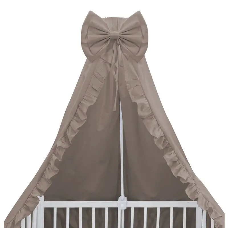 Baldachin, MimiNu, Pentru patut, Cu funda si volanas, 210x145 cm, Material certificat Oeko Tex Standard 100, Colectia Royal, Mocha
