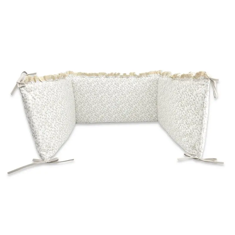 Aparatoare pentru patut, MimiNu, Premium, Cu volanase si dantela, Din bumbac certificat Oeko Tex Standard 100, 180x30 cm, Cu panglici, Meadow