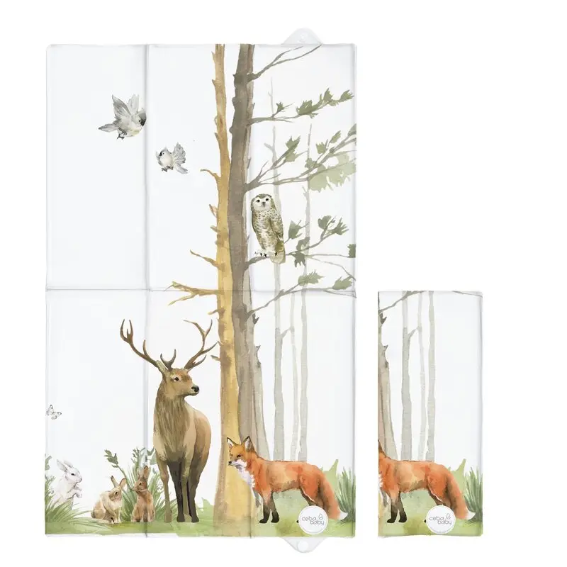 Saltea de infasat, Ceba Baby, Pliabila, 80x50 cm, Suprafata impermeabila, Multifunctionala, Pentru acasa si in deplasari, Basic Woodland