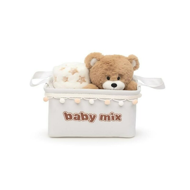 Set cadou ursulet brun cu paturica, Baby Mix, In cosulet din material textil, Brown