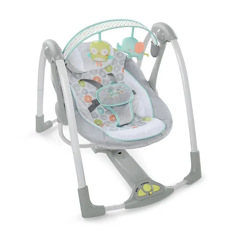 Leagan electric pentru bebelusi, Ingenuity, Swing ’n Go, 5 viteze de leganare, 8 melodii, Sunete naturale, Sistem WhisperQuiet, Hybridrive Technology, Pliabil, Multicolor