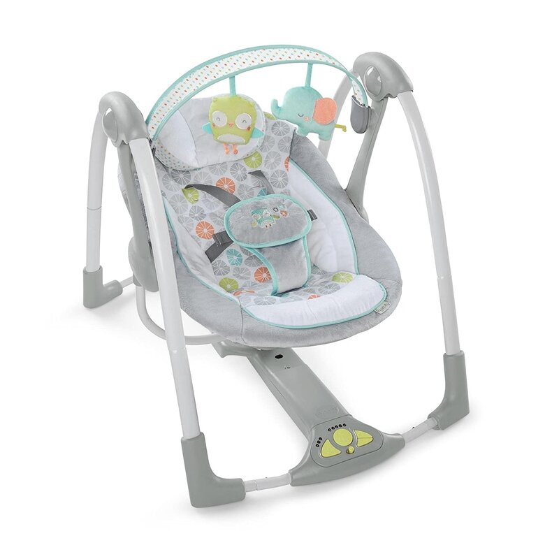 Leagan electric pentru bebelusi, Ingenuity, Swing ’n Go, 5 viteze de leganare, 8 melodii, Sunete naturale, Sistem WhisperQuiet, Hybridrive Technology, Pliabil, Multicolor