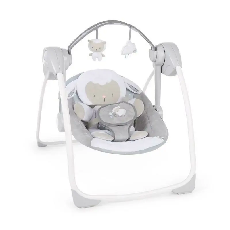 Balansoar electric bebelusi, Ingenuity, Comfort 2 Go, Cuddle Lamb, 2 pozitii inclinare, 12 melodii, Temporizator 30/45/60 min, Centura siguranta 5 puncte, Pliabil pentru calatorii, Fara BPA, 0-9 luni, Alb/Bej