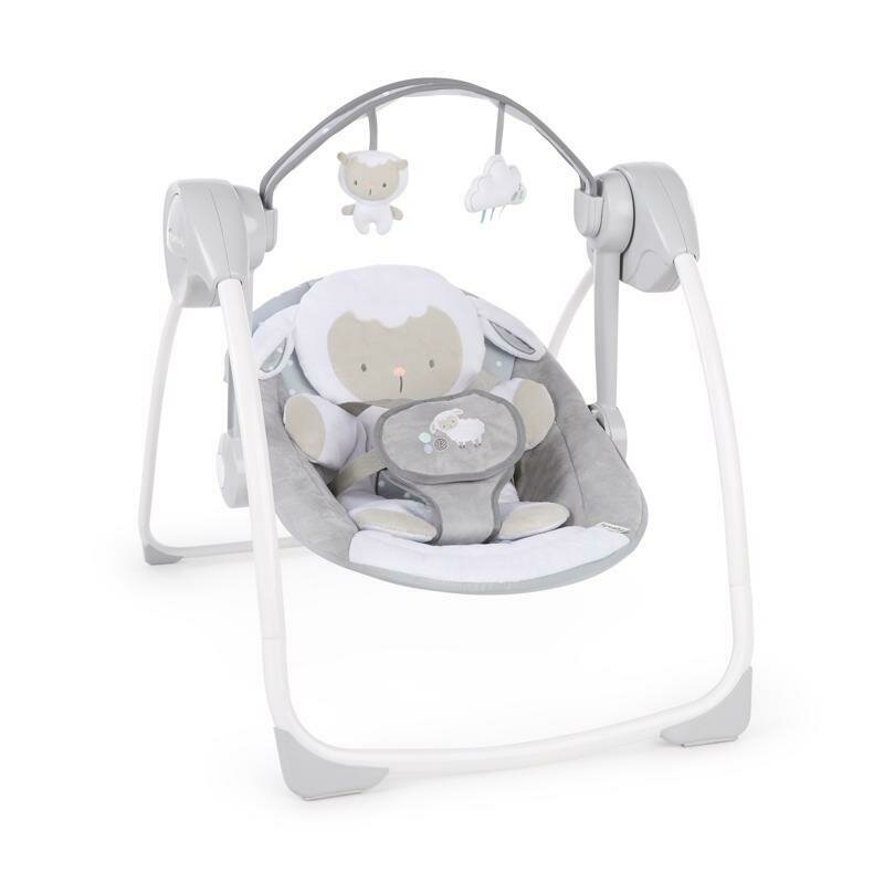 Balansoar electric bebelusi, Ingenuity, Comfort 2 Go, Cuddle Lamb, 2 pozitii inclinare, 12 melodii, Temporizator 30/45/60 min, Centura siguranta 5 puncte, Pliabil pentru calatorii, Fara BPA, 0-9 luni, Alb/Bej