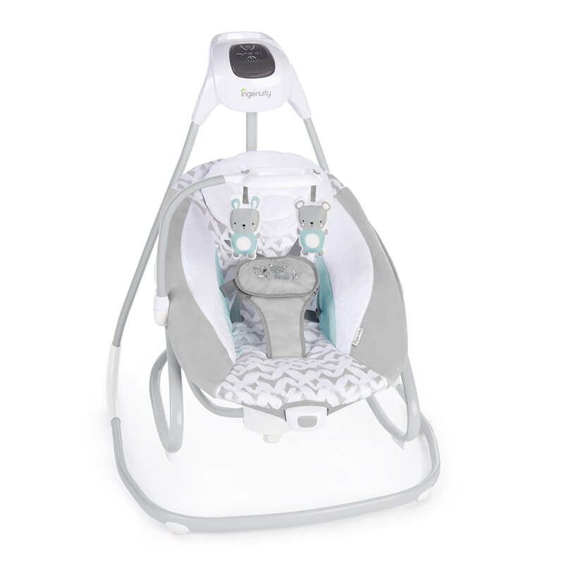 Balansoar si sezlong bebelusi, Ingenuity, Raylan, 6 viteze balansare, 3 directii, Vibratii, Sunete natura si melodii, Temporizator 30/45/60 min, Husa lavabila, Pliabil cu maner si roti, Fara BPA, 0 luni+, Multicolor