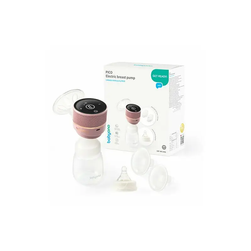 Pompa electrica de san, BabyOno, Pico, Handsfree, USB-C, Oprire automata, Autonomie completa pana la 2 h, Husa pentru depozitare, Biberon 280 ml inclus, Ecran tactil, Transparent/Roz