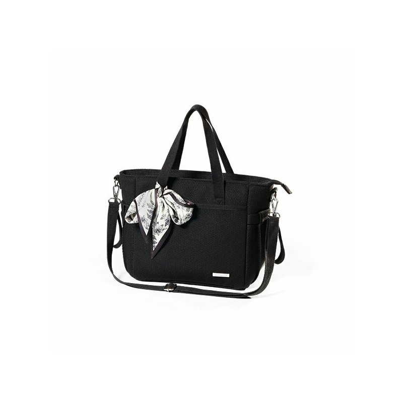 Geanta pentru mamici, BabyOno, Carmen, Pentru carucior si umar, 30x15.5x26 cm, 9 buzunare, Saltea de infasat inclusa, Suport de chei, Material eco, Negru