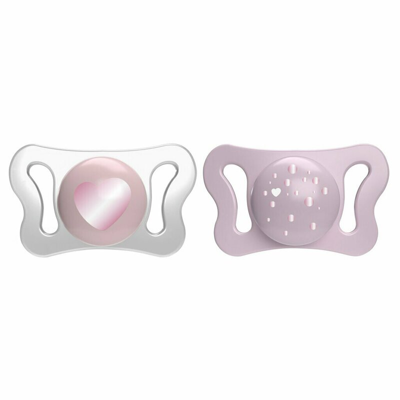 Set 2 suzete bebelusi, Chicco, Physioforma, Silicon moale, Sterilizabil la microunde, 0-2 luni, Roz