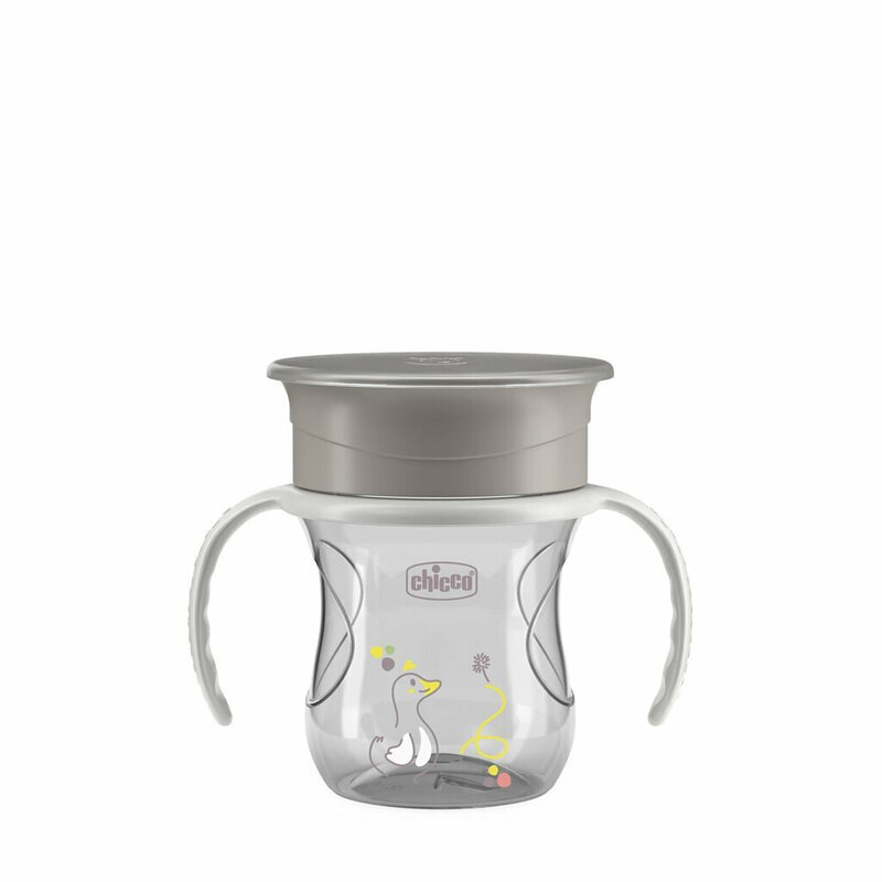 Canuta 360, Chicco, Perfect Cup, Anti-Scurgere, Manere ergonomice, Detasabile, Capacitate 200 ml, Compatibila cu masina de spalat vase, Fara BPA, 12 luni+, Gri