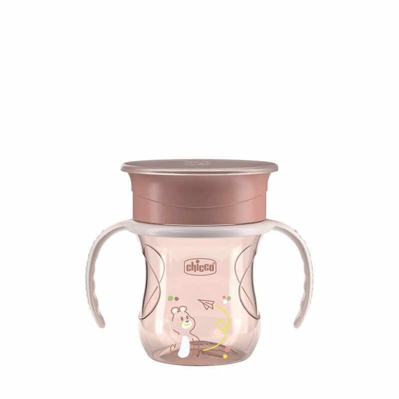 Canuta 360, Chicco, Perfect Cup, Anti-Scurgere, Manere ergonomice, Detasabile, Capacitate 200 ml, Compatibila cu masina de spalat vase, Fara BPA, 12 luni+, Roz