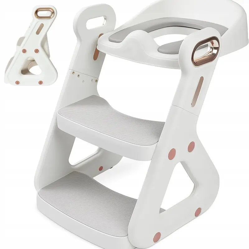 Reductor cu scarita, Primabobo, Pentru toaleta, Reglabil pe inaltime 37-44 cm, Trepte largi, Sarcina maxima 25 kg, Alb/Auriu