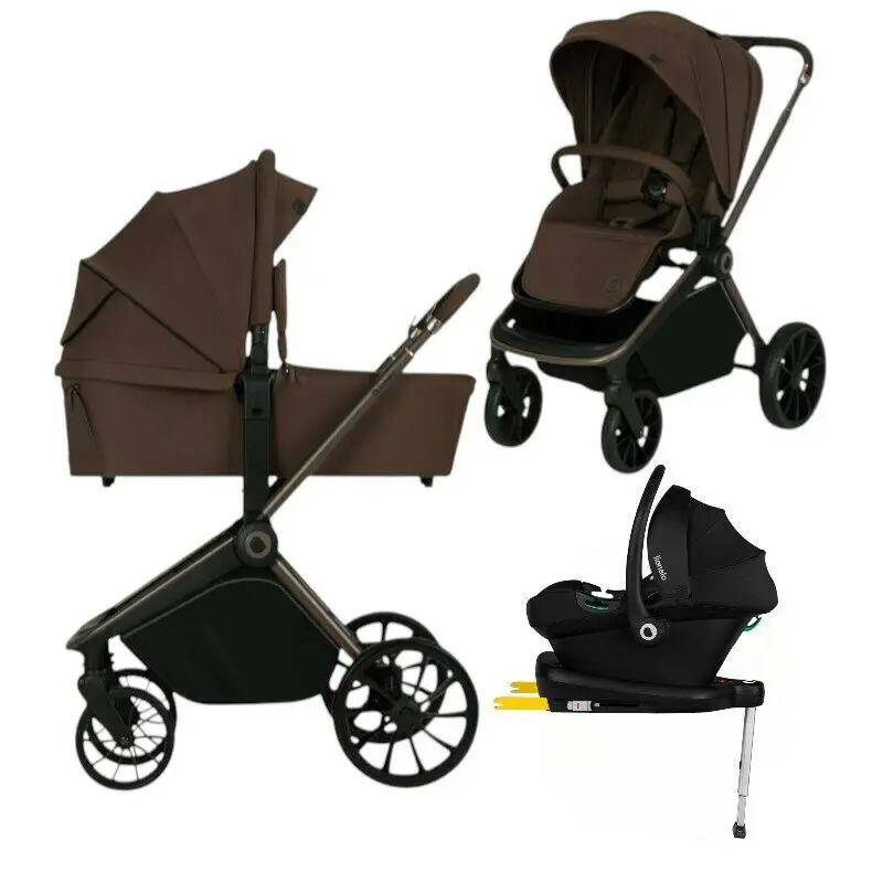 Carucior 4 in 1, Lionelo, Mika Plus, Cu landou intarit si salteluta moale, Cu scoica auto testata ADAC, Baza isofix pentru scoica, Reversibil, Sistem de ventilatie 3D, Cu accesorii, Pana la 22 kg, EN1888-1 EN1888-2 EN1466 ECE R129, Mocha Mousse