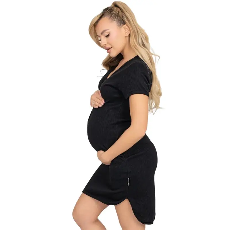 Camasa alaptat, Mona, Din bumbac, Cu capse pe mijloc, Masura M, Black