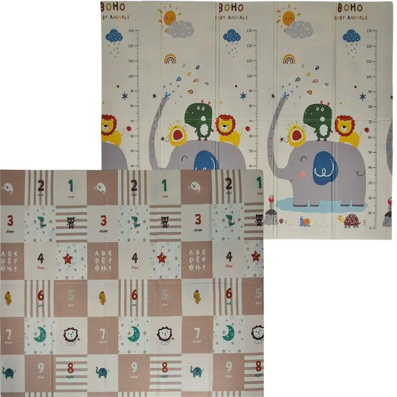 Covoras de joaca, Bebe Stars, Pentru copii, Pliabil, 2 fete, Impermeabil si antiderapant, Cu 5 straturi, Absoarbe socurile, Elasticitate XPE, 200 x 180 x 1 cm, Conform cu EN71, Boho