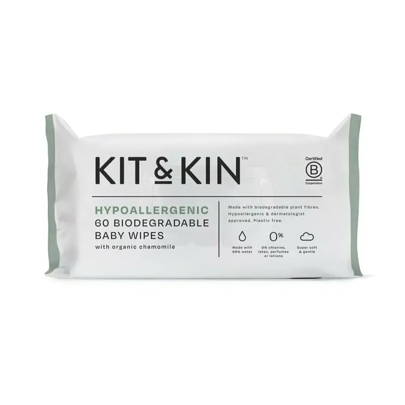 Servetele Umede Biodegradabile, Kit&Kin, Cu 99% apa, 60 buc