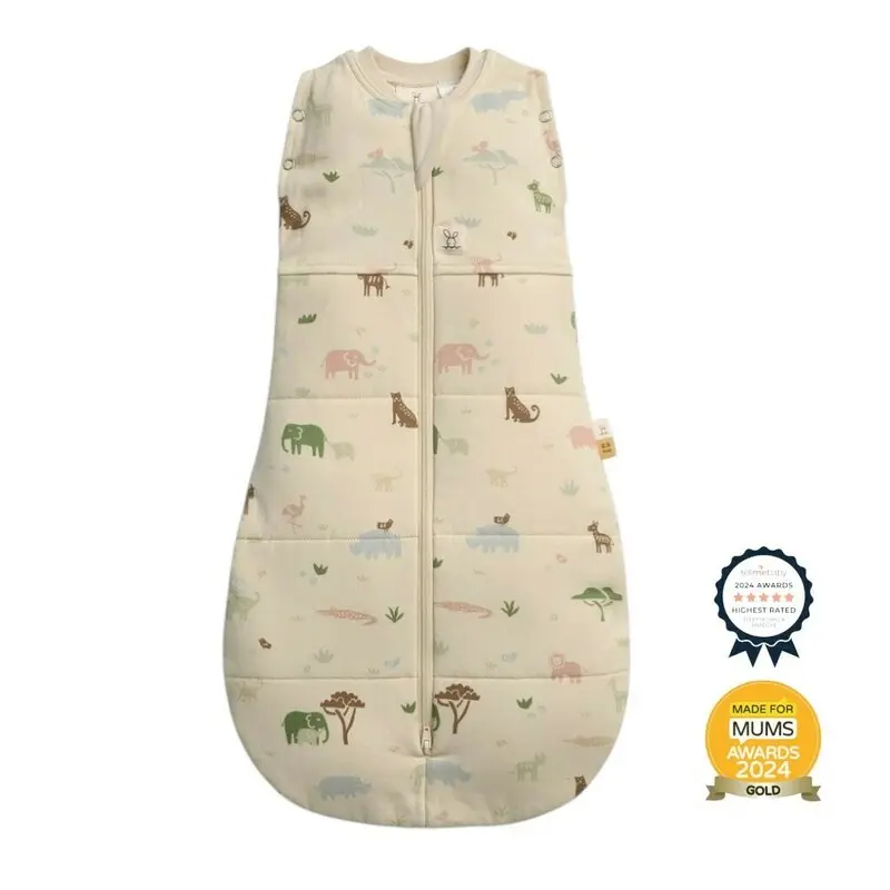 Sistem de infasat si sac de dormit, ErgoPouch, 2 in 1, 6-12 luni, 8-10 kg, TOG 2.5, Bumbac organic, Fermoar bidirectional, Transformabil, Lavabil la masina, Certificat non-toxic, Premiat in Australia, Model savana, Crem