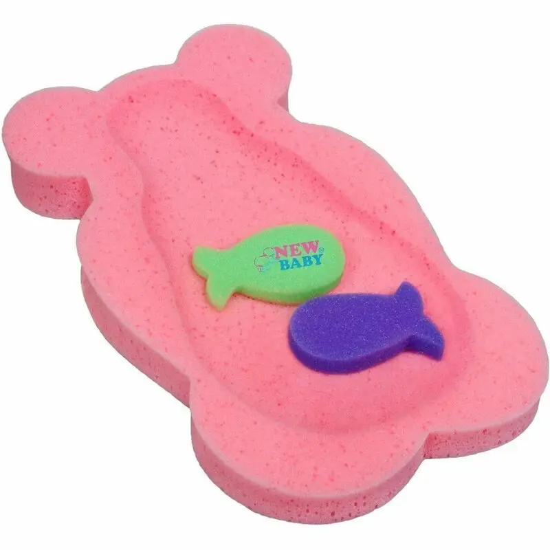 Reductor de baie, New Baby, Maxi, Din burete, 58 cm, Cu jucarii din spuma, Bear Pink