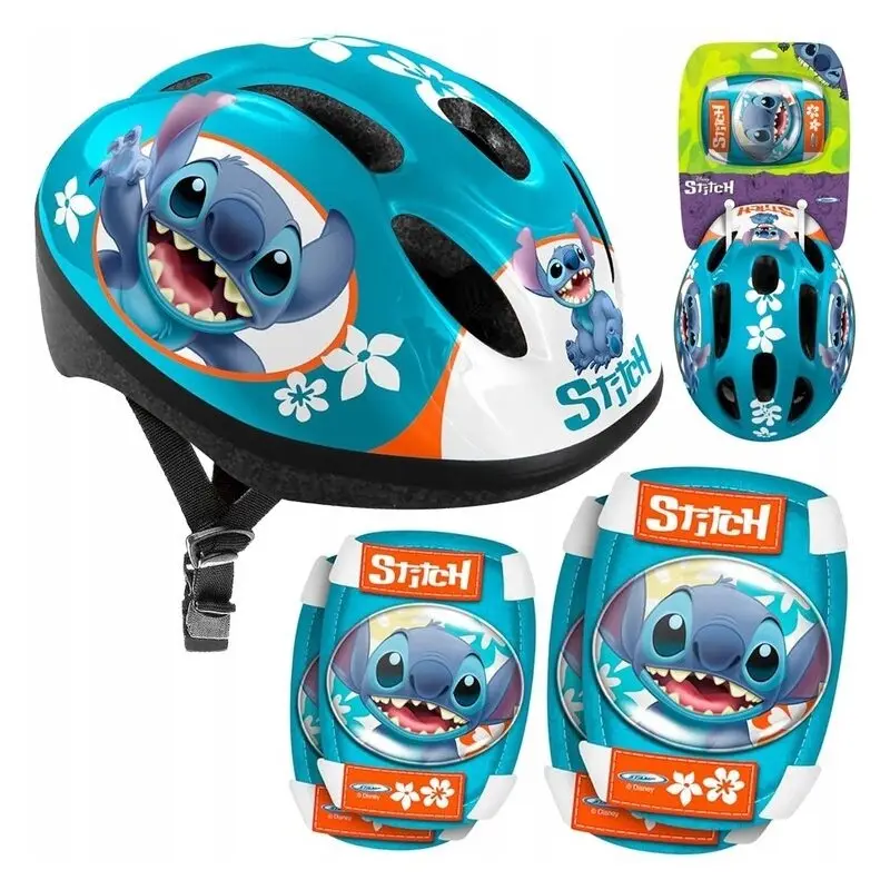 Set casca protectie, genunchiere si cotiere, Stamp, Stitch, Sigure si confortabile, Reglabile, Conform cu EN1078, Marime 50/56 cm, 3 ani+, Albastru