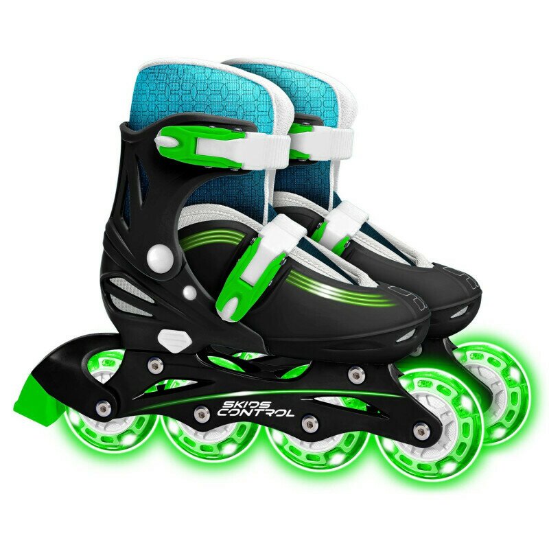 Role, Stamp, Skids, Cu 4 roti, Luminate, Ajustabile, Inchidere prin velcro, Cu frana, Marime 30-33, Negru