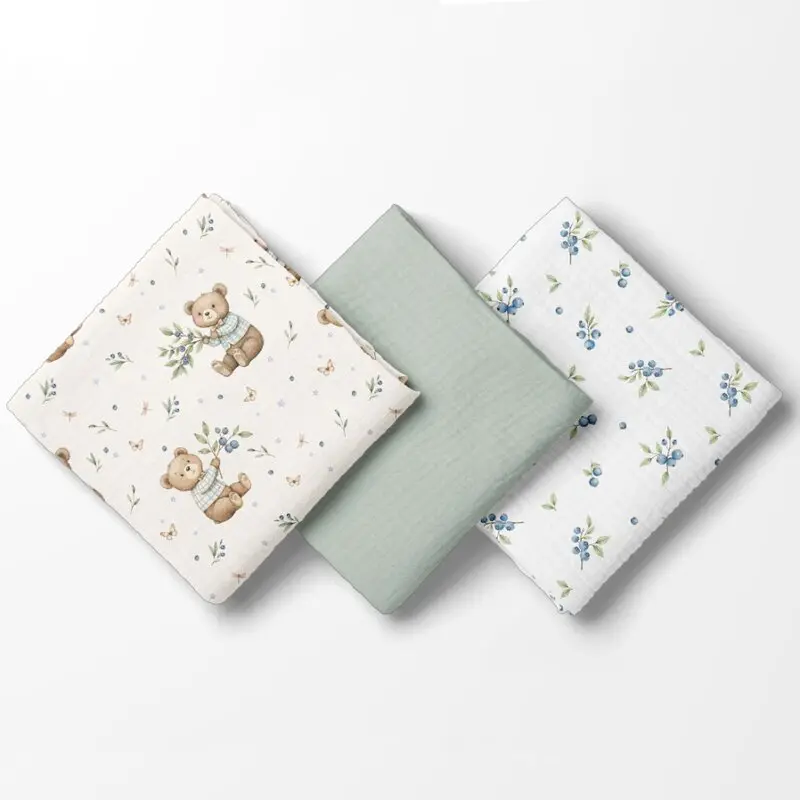 Set 3 scutece, Bocioland, Din muselina, Hipoalergenice, Dimensiune 70 x 70 cm, Green