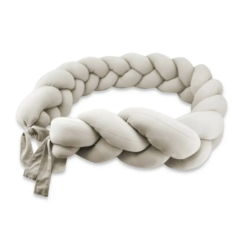 Protectie laterala, MimiNu, Pentru patut, Tip Bumper impletit, Din bumbac interlock, 240 cm, Soft Beige