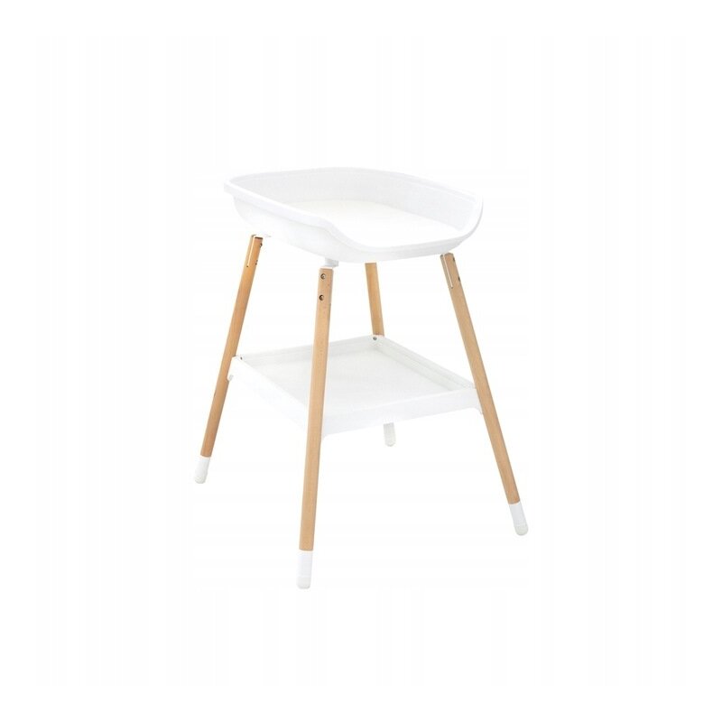 Masuta de infasat, BabyTrold, Cu saltea de infasat inclusa, Spatiu pentru depozitare, 77x67x90 cm, Sustine 11 kg, Lemn de fag, Alb/Natur
