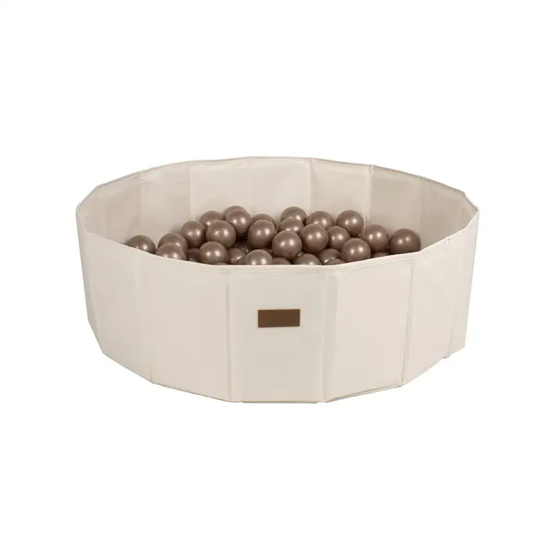 Piscina uscata pliabila, BabyTrold, Cu 100 bile, Fara ftalati si BPA, 80x80x25 cm, 18 luni+, Bej