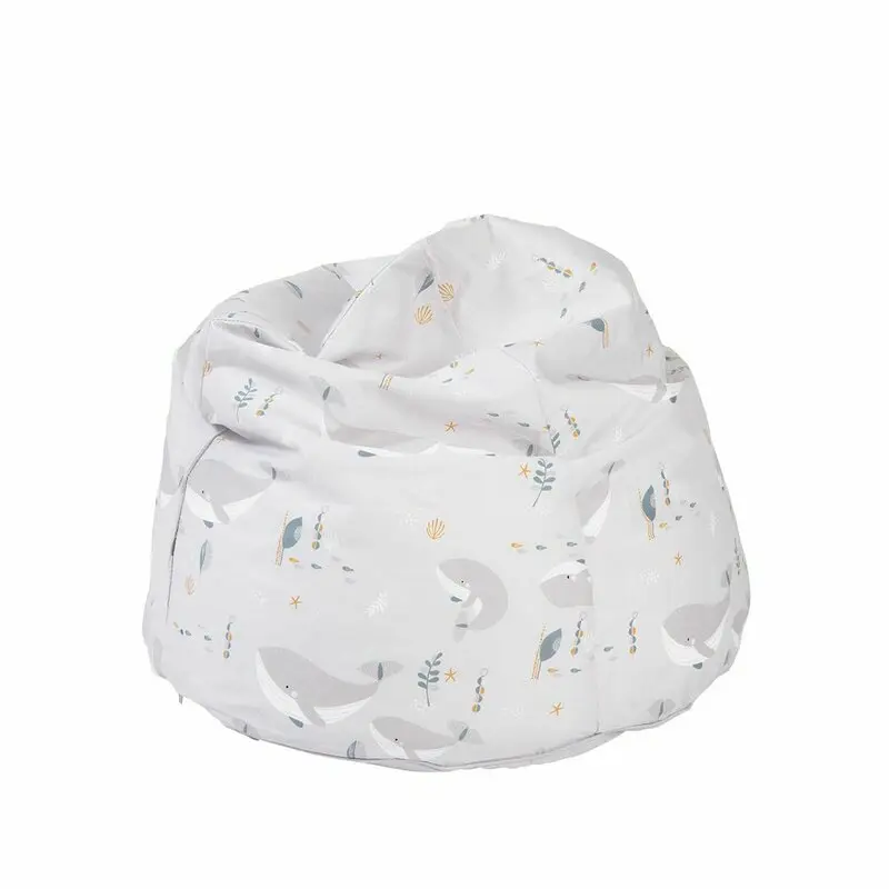 Fotoliu puf, BabyTrold, Markland Pure, Din muselina, Umplutura cu bilute, Husa detasabila, 12 luni+, 30 x 50 cm, Model balenuta, Gri