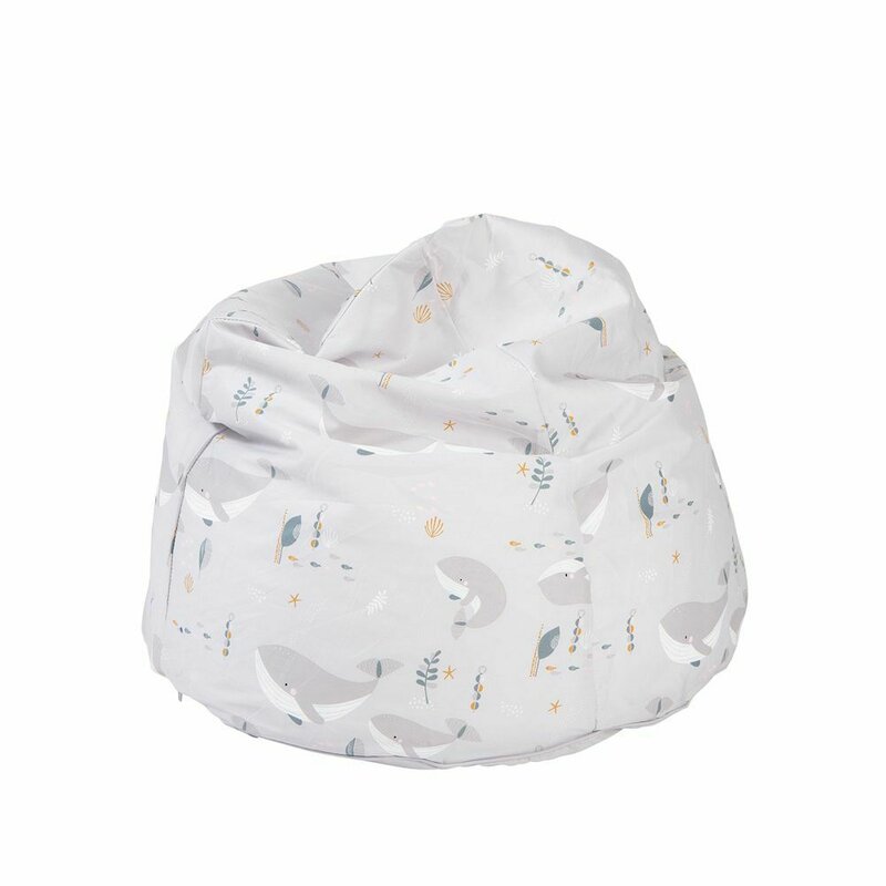 Fotoliu puf, BabyTrold, Markland Pure, Din muselina, Umplutura cu bilute, Husa detasabila, 12 luni+, 30 x 50 cm, Model balenuta, Gri