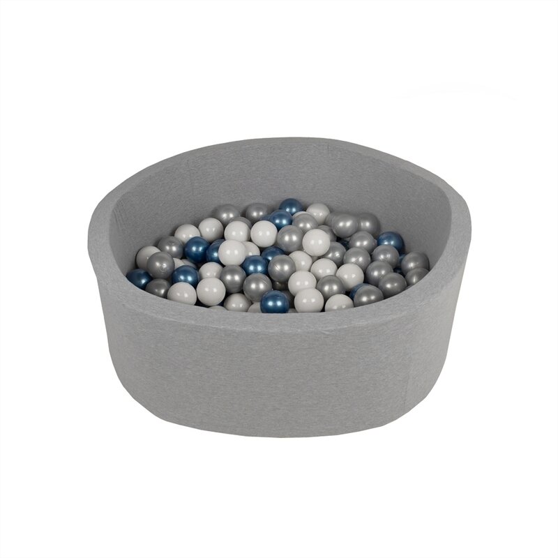 Piscina uscata, BabyTrold, Cu 100 bile, Fara ftalati si BPA, Husa detasabila, 90x90x30 cm, 18 luni+, Gri