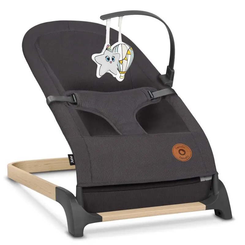 Fotoliu balansoar, Lionelo, June, Cu arcada cu jucarii, Ergonomic, Balansare manuala, Pliabil, 0 luni+, Gri, Resigilat